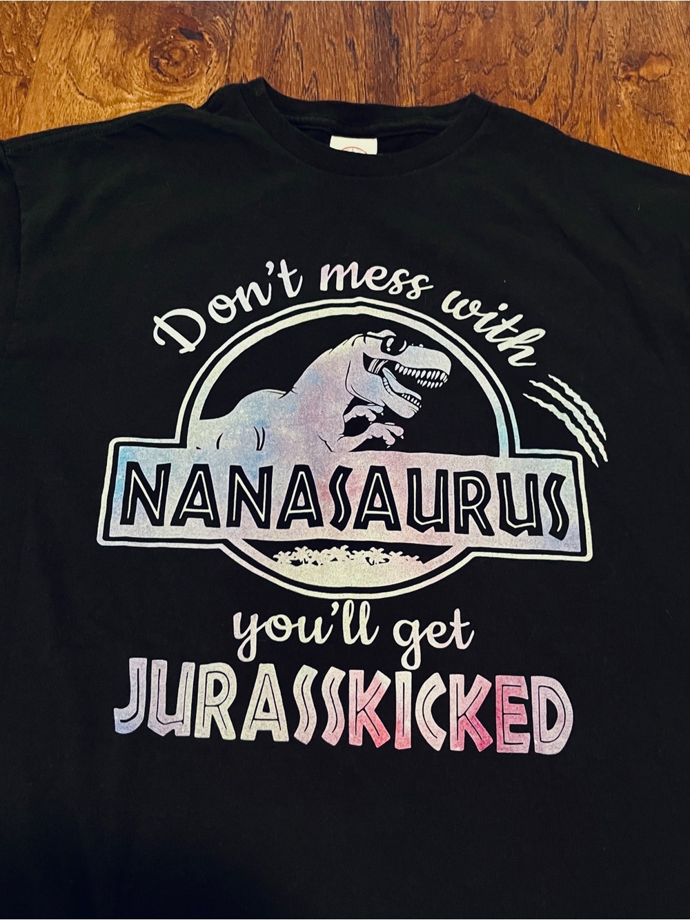 Gildan Black T‑Shirt with Pastel Gradient Dinosaur Graphic